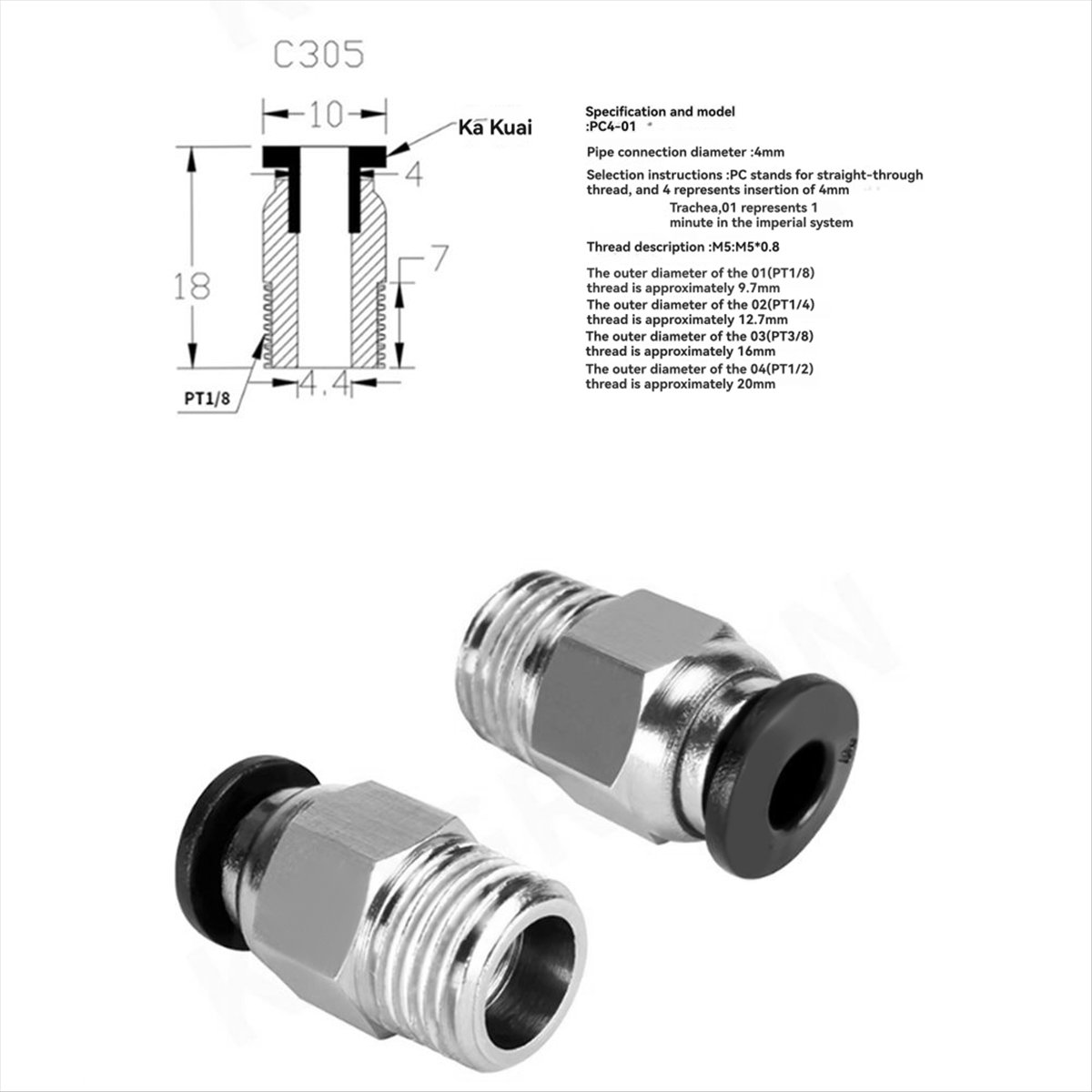 Ptfe Tube - 【A60I】 PC4-M10 Male Straight Pneumatic PTFE