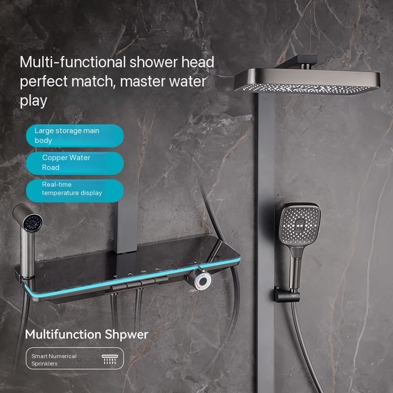 Nozzle Brass - Gray Piano Button Ambient Light Bathroom
