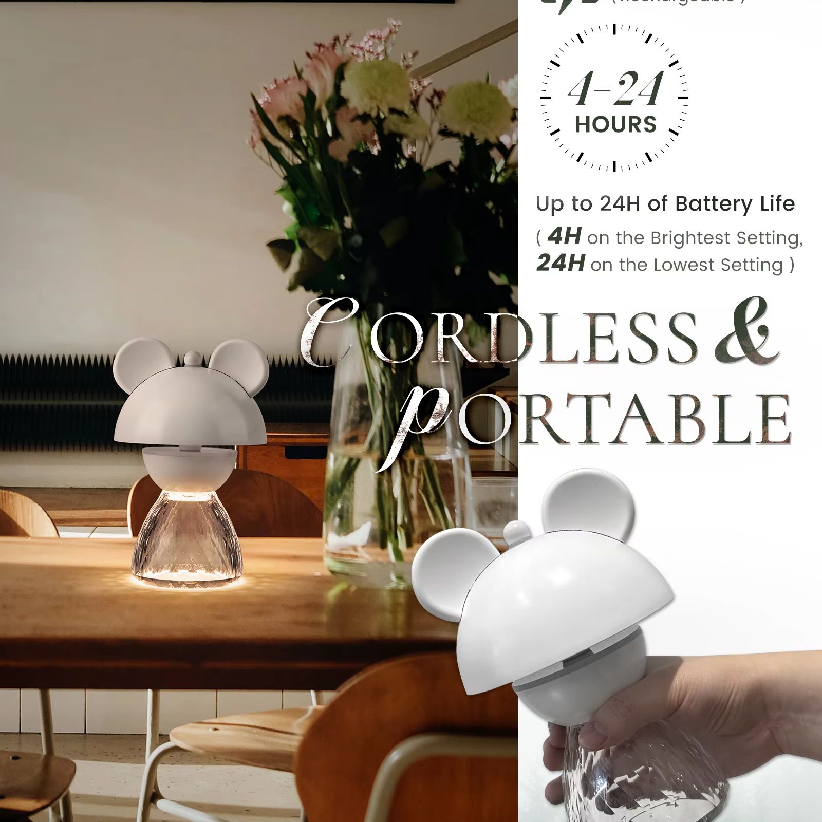 Glass Bed - Cute Bear Touch Control Table Lamp