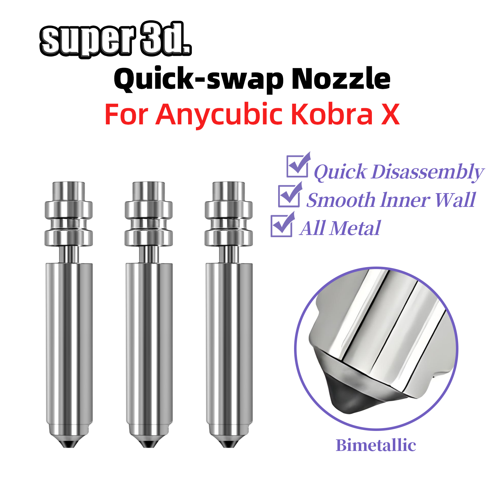 Cobra Extruder - For Anycubic Kobra X Bimetallic Nozzle